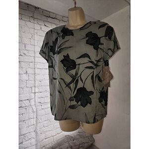 Jones New York Womens Size 8 Green Floral 100% Silk Blouse